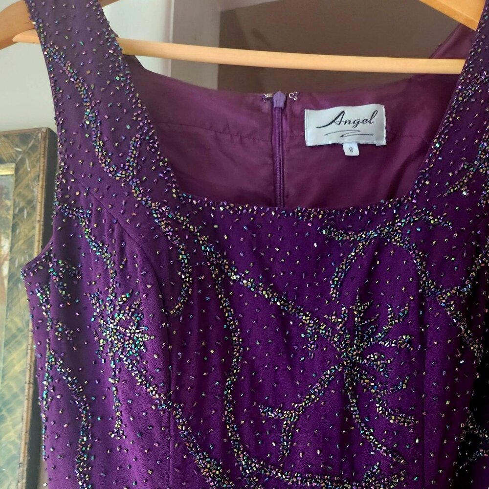 J7 - Exquisite Starburst Fully Beaded Beautiful Maxi Gown - slit in back